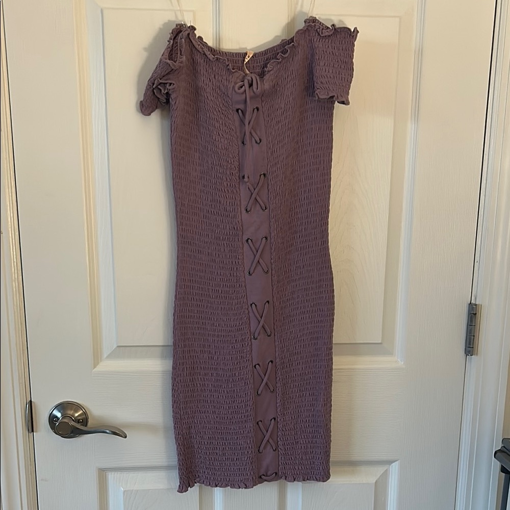 Purple Lace-Up Bodycon Dress